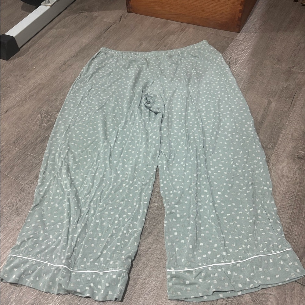 Eberjey Gisele TENCEL Modal Short Sleeve Cropped PJ Set Green Artisan Trace - Picture 5 of 6